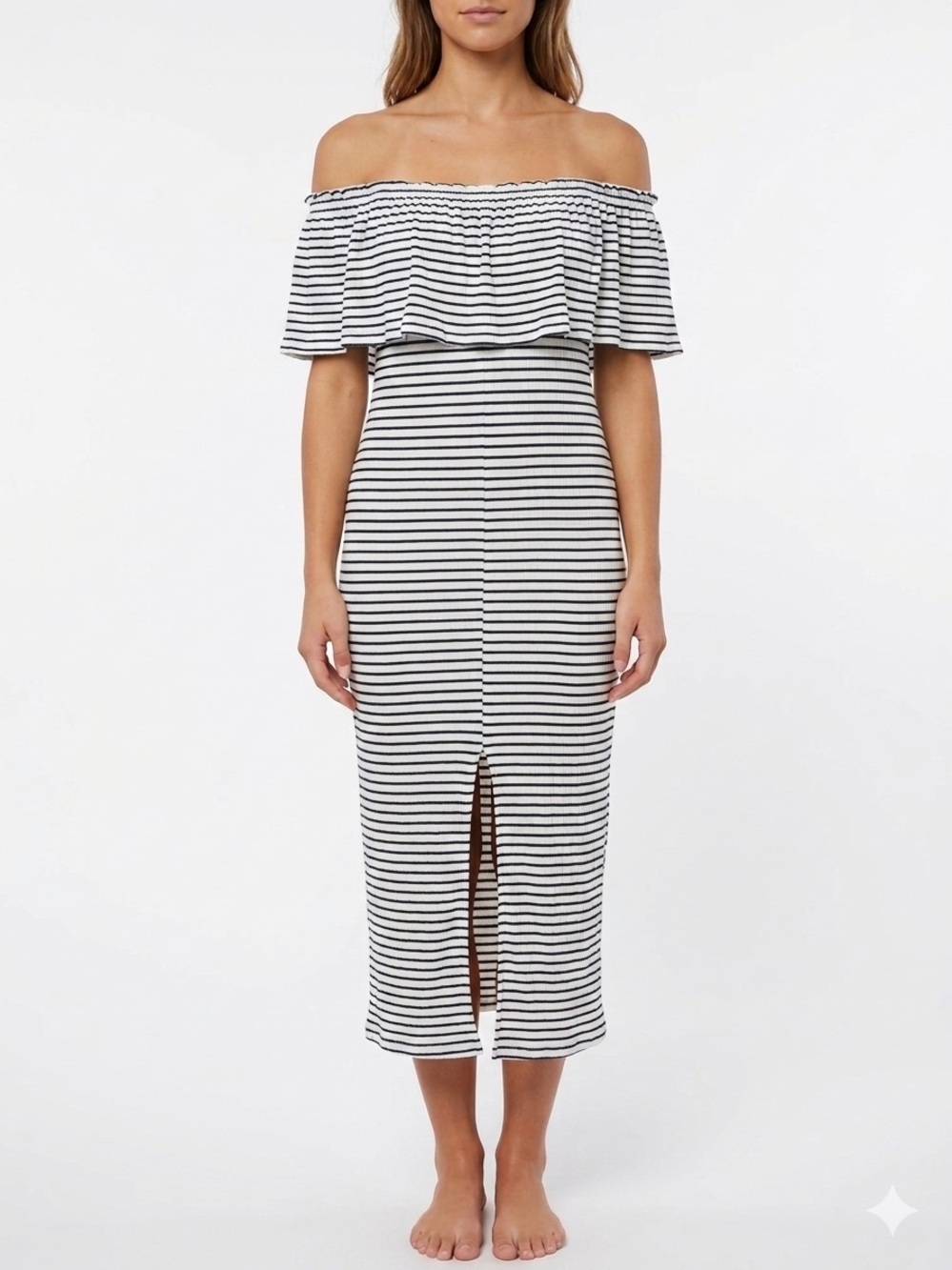 O'Neill Kole Striped Off-The-Shoulder Midi Dress Size Medium Beachy Boho Coastal